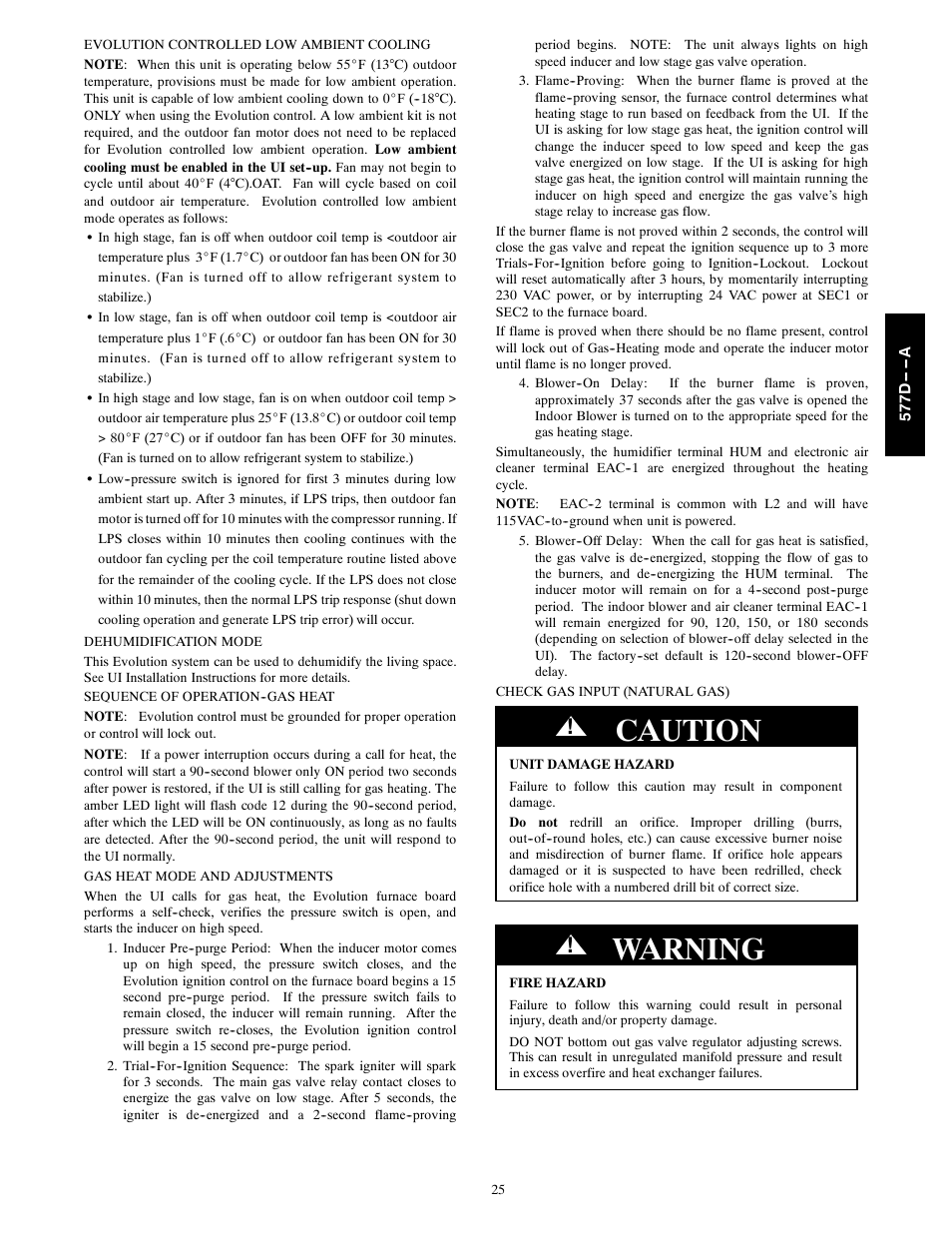 Caution, Warning | Bryant EVOLUTION 577D----A User Manual | Page 25 / 40