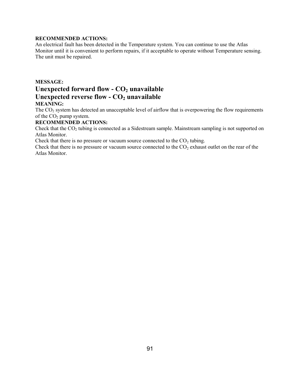 Unexpected forward flow - co, Unavailable unexpected reverse flow - co, Unavailable | Welch Allyn Atlas Monitor - User Manual User Manual | Page 103 / 108