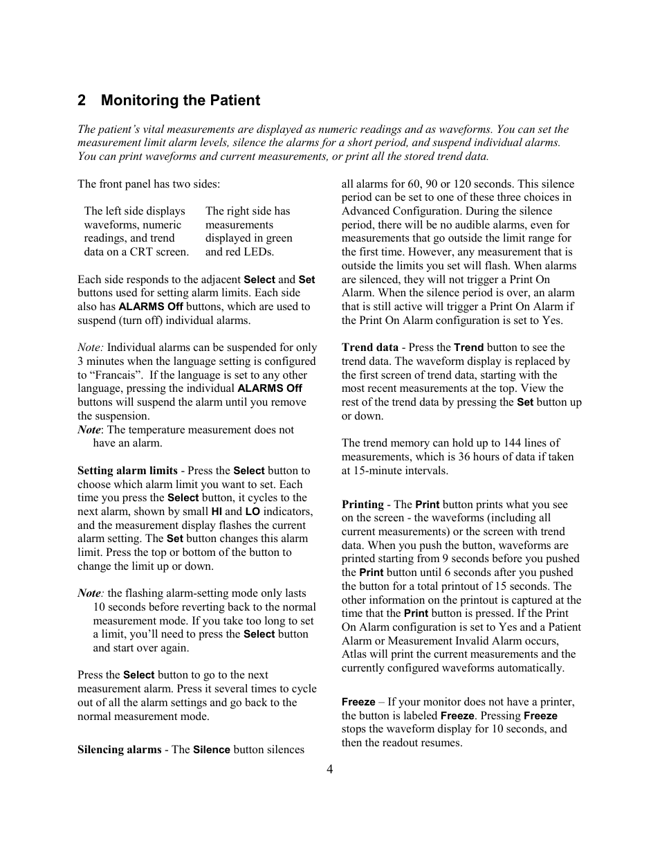 2 monitoring the patient | Welch Allyn Atlas Monitor - User Manual User Manual | Page 16 / 108