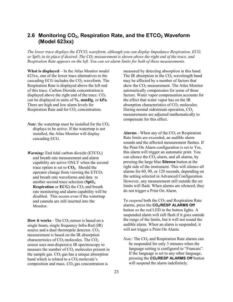 6 monitoring co, Respiration rate, and the etco, Waveform (model 623xx) | Welch Allyn Atlas Monitor - User Manual User Manual | Page 35 / 108