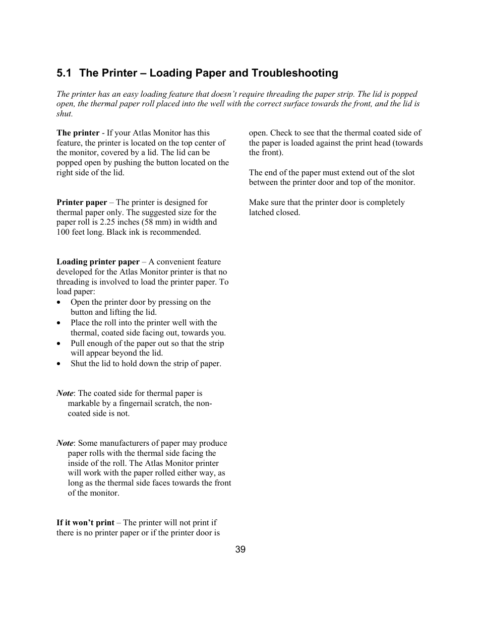 1 the printer – loading paper and troubleshooting | Welch Allyn Atlas Monitor - User Manual User Manual | Page 51 / 108