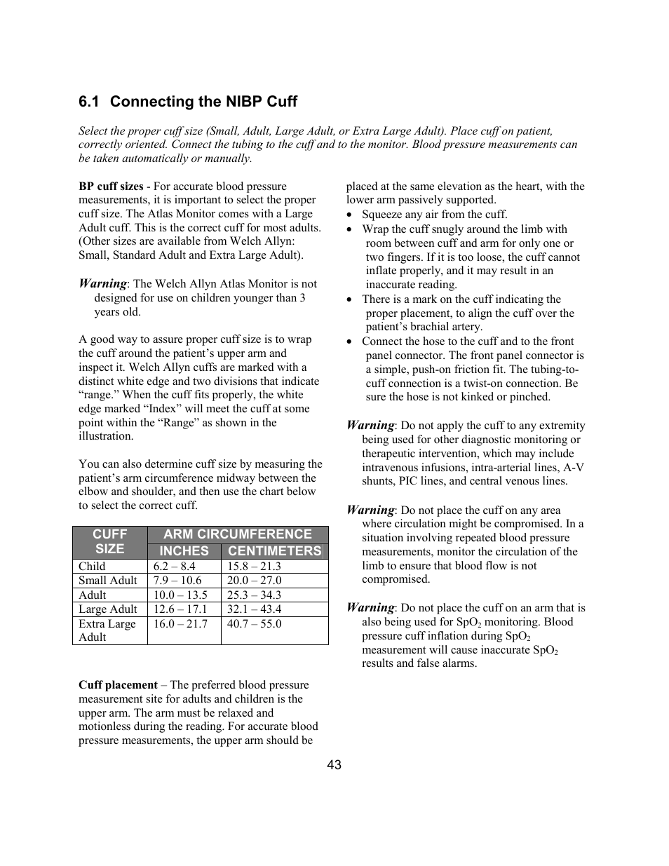 1 connecting the nibp cuff | Welch Allyn Atlas Monitor - User Manual User Manual | Page 55 / 108