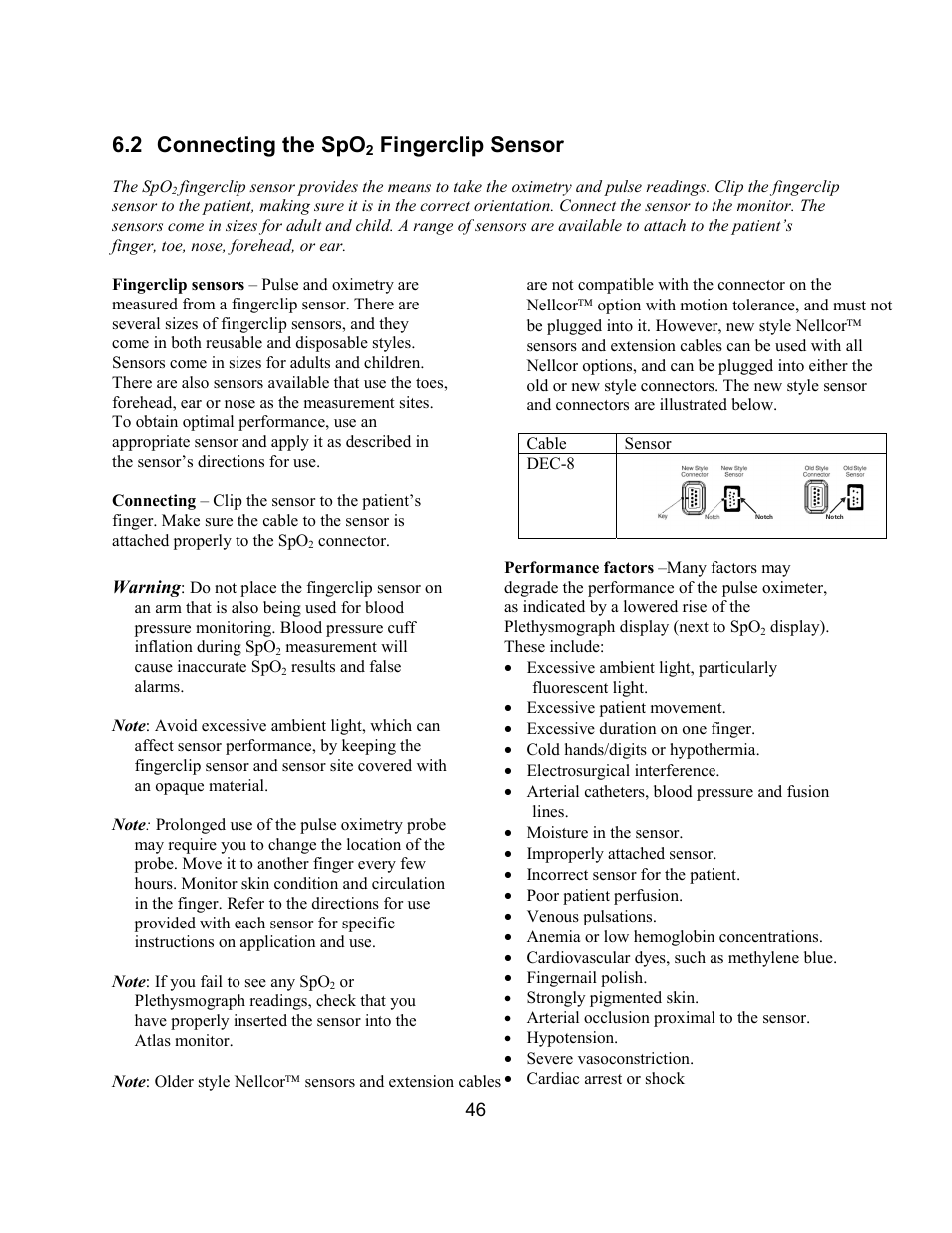 2 connecting the spo, Fingerclip sensor | Welch Allyn Atlas Monitor - User Manual User Manual | Page 58 / 108