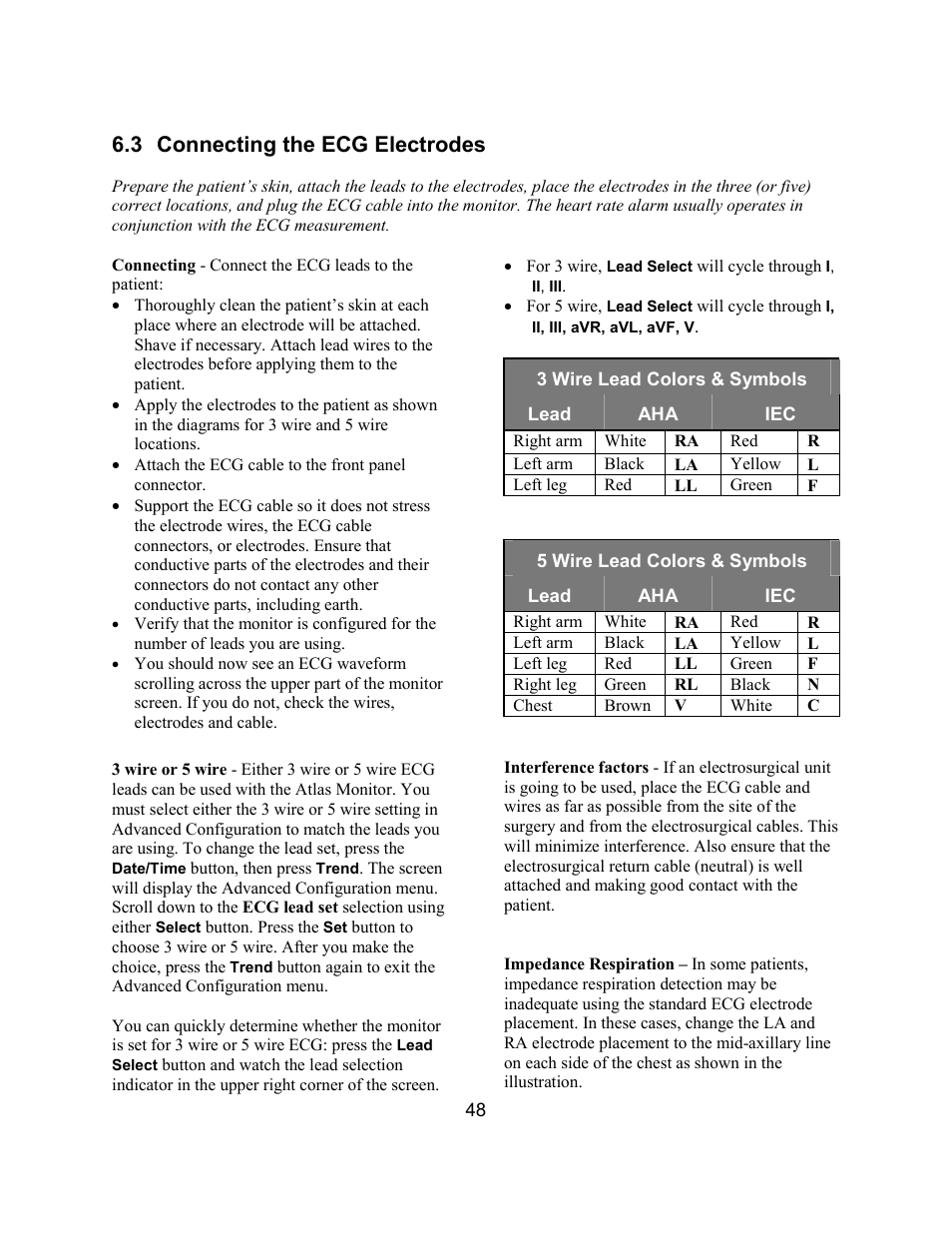 3 connecting the ecg electrodes | Welch Allyn Atlas Monitor - User Manual User Manual | Page 60 / 108