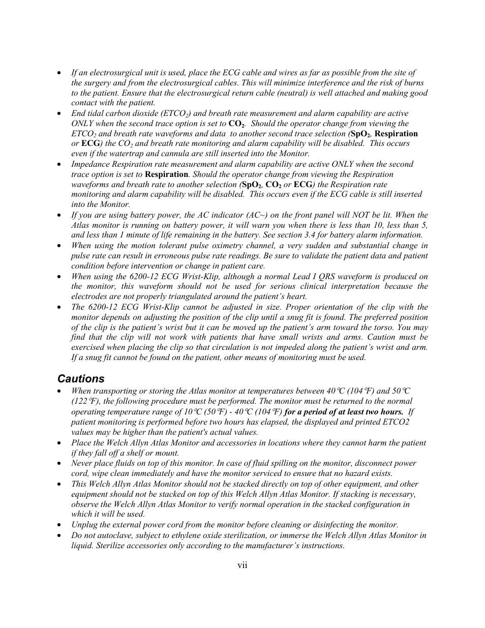 Cautions | Welch Allyn Atlas Monitor - User Manual User Manual | Page 7 / 108