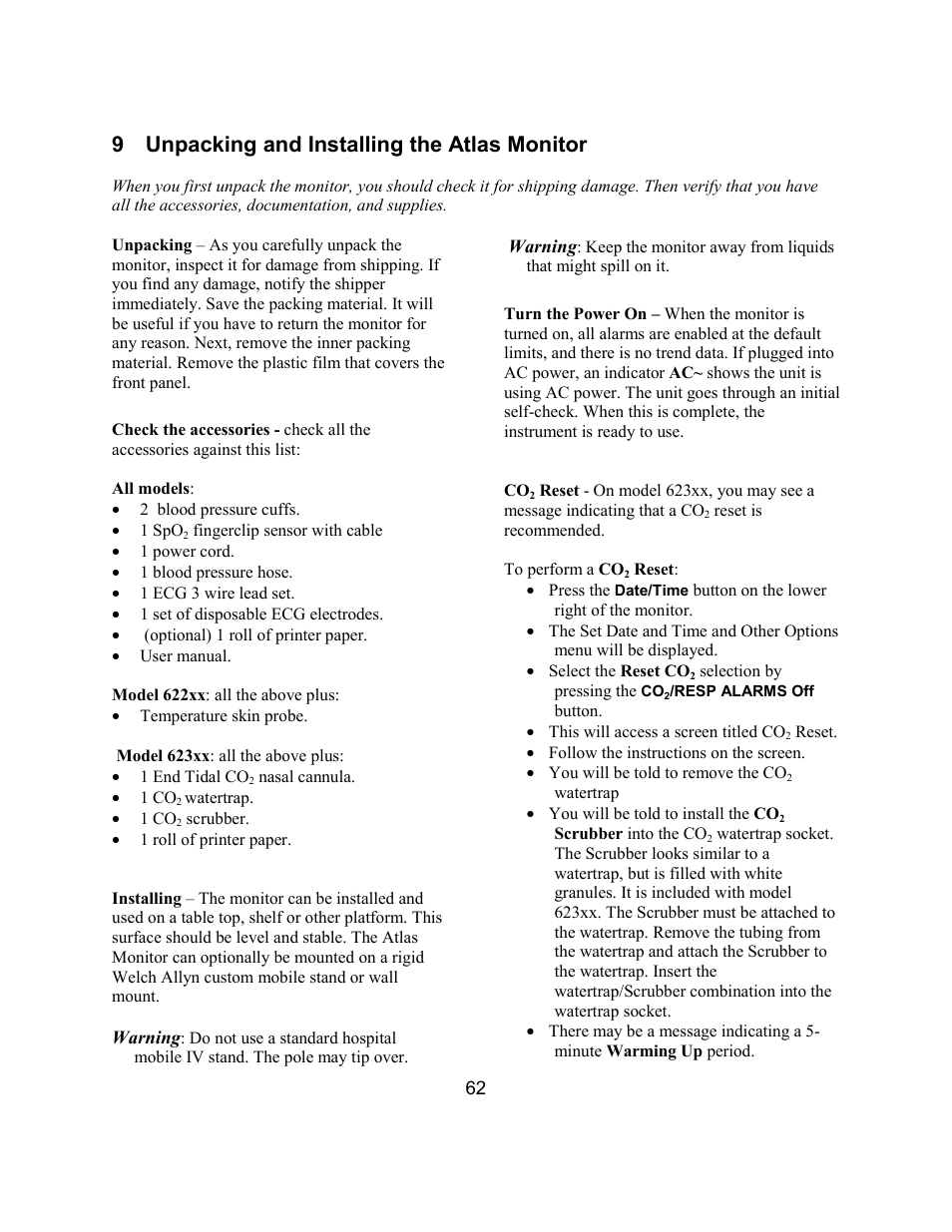 9 unpacking and installing the atlas monitor | Welch Allyn Atlas Monitor - User Manual User Manual | Page 74 / 108