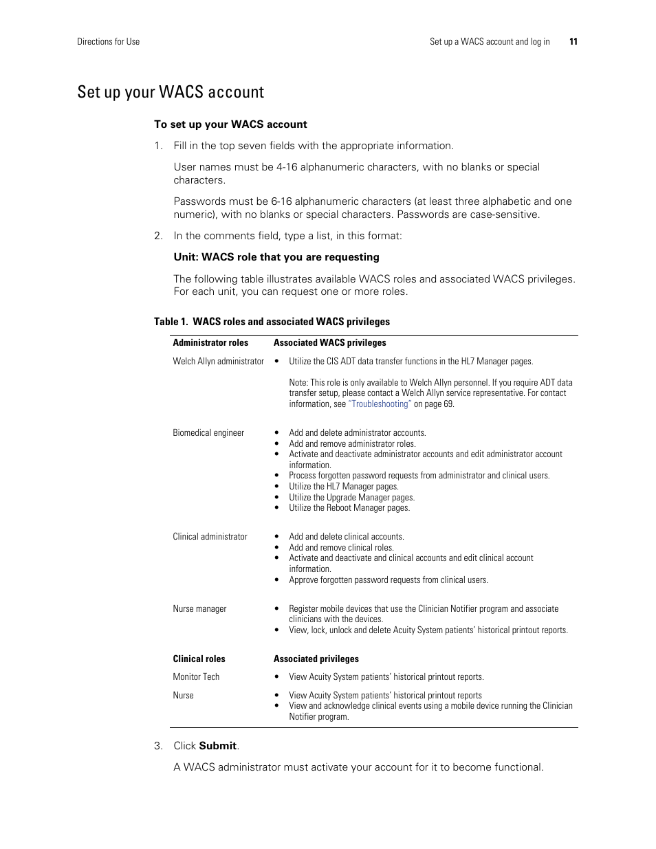 Set up your wacs account | Welch Allyn Connectivity Server - User Manual User Manual | Page 15 / 96