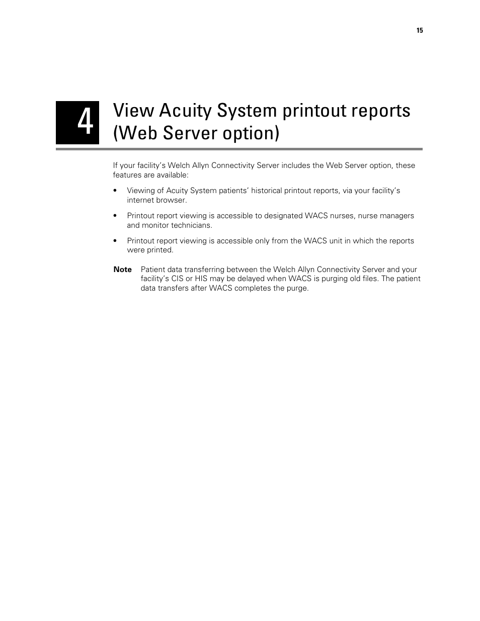 4 - view acuity system printout reports, Web server option) | Welch Allyn Connectivity Server - User Manual User Manual | Page 19 / 96