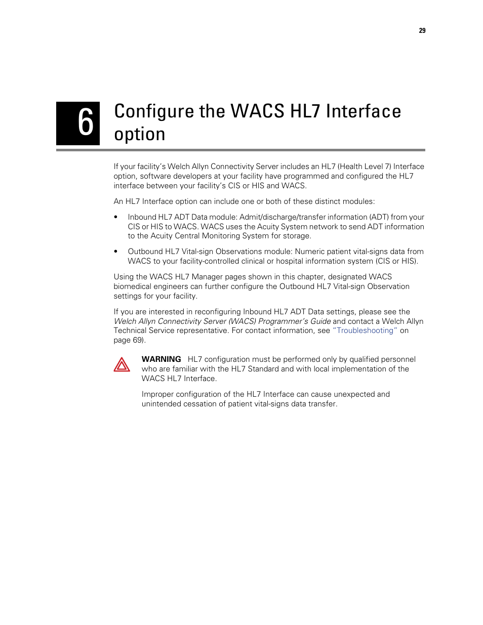 Configure the wacs hl7 interface option, 6 - configure the wacs hl7 interface option | Welch Allyn Connectivity Server - User Manual User Manual | Page 33 / 96
