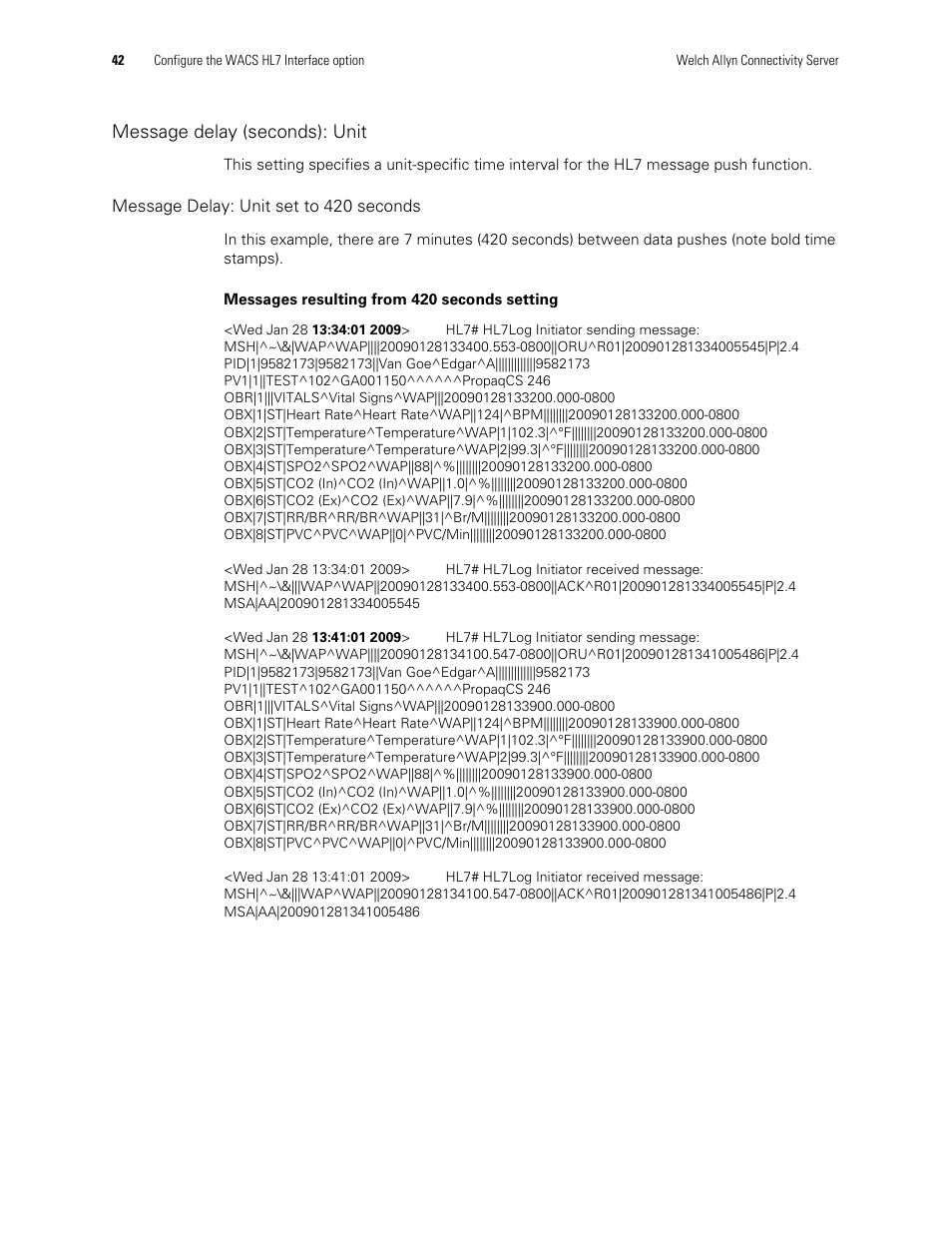 Message delay (seconds): unit | Welch Allyn Connectivity Server - User Manual User Manual | Page 46 / 96