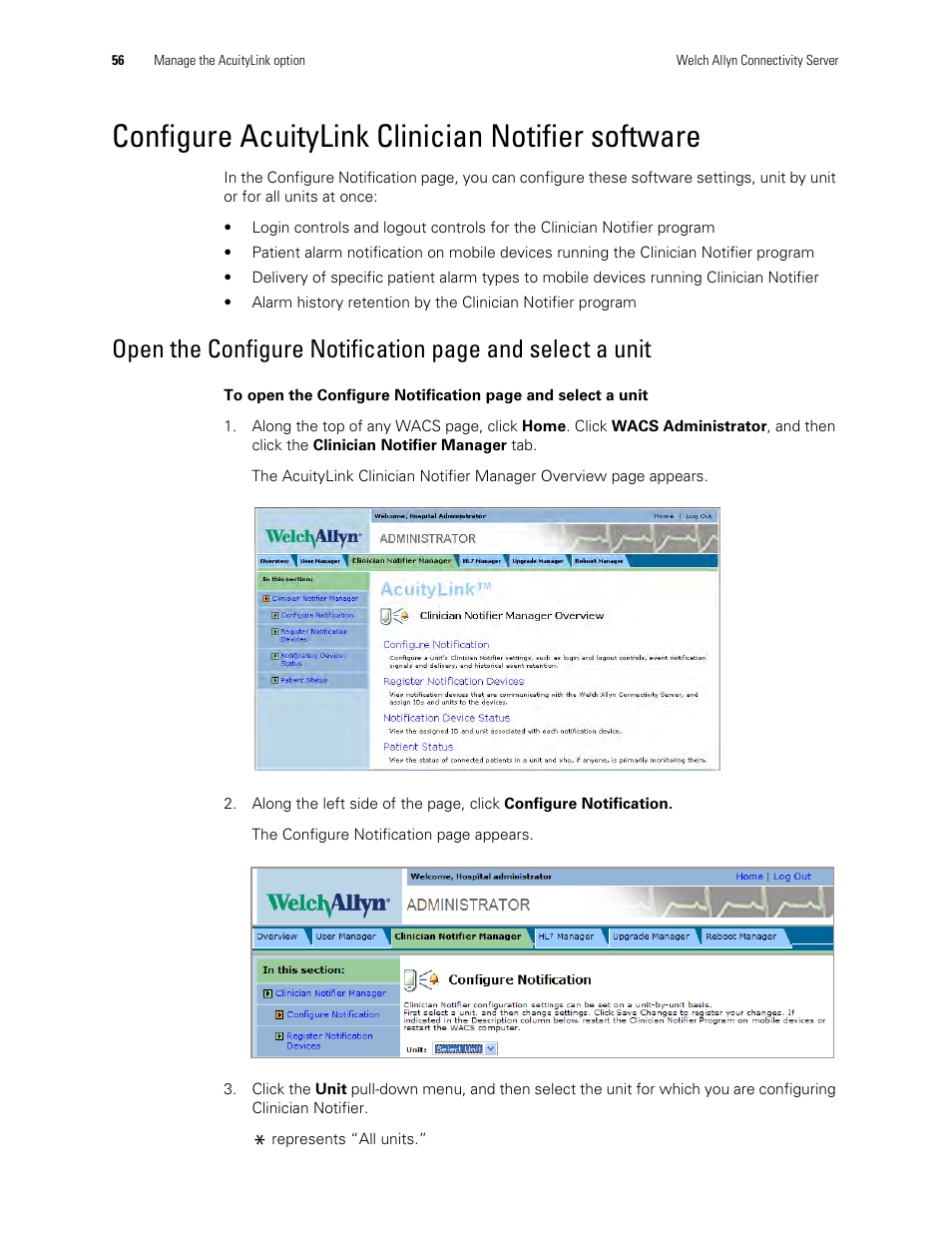 Configure acuitylink clinician notifier software | Welch Allyn Connectivity Server - User Manual User Manual | Page 60 / 96