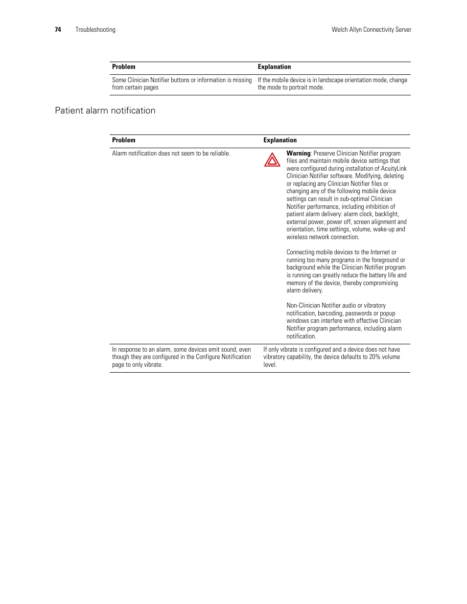 Patient alarm notification | Welch Allyn Connectivity Server - User Manual User Manual | Page 78 / 96