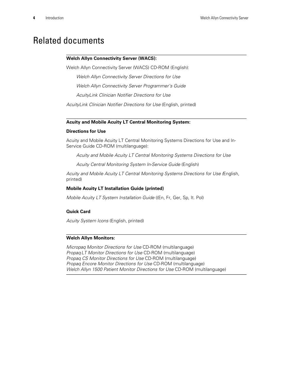 Related documents | Welch Allyn Connectivity Server - User Manual User Manual | Page 8 / 96