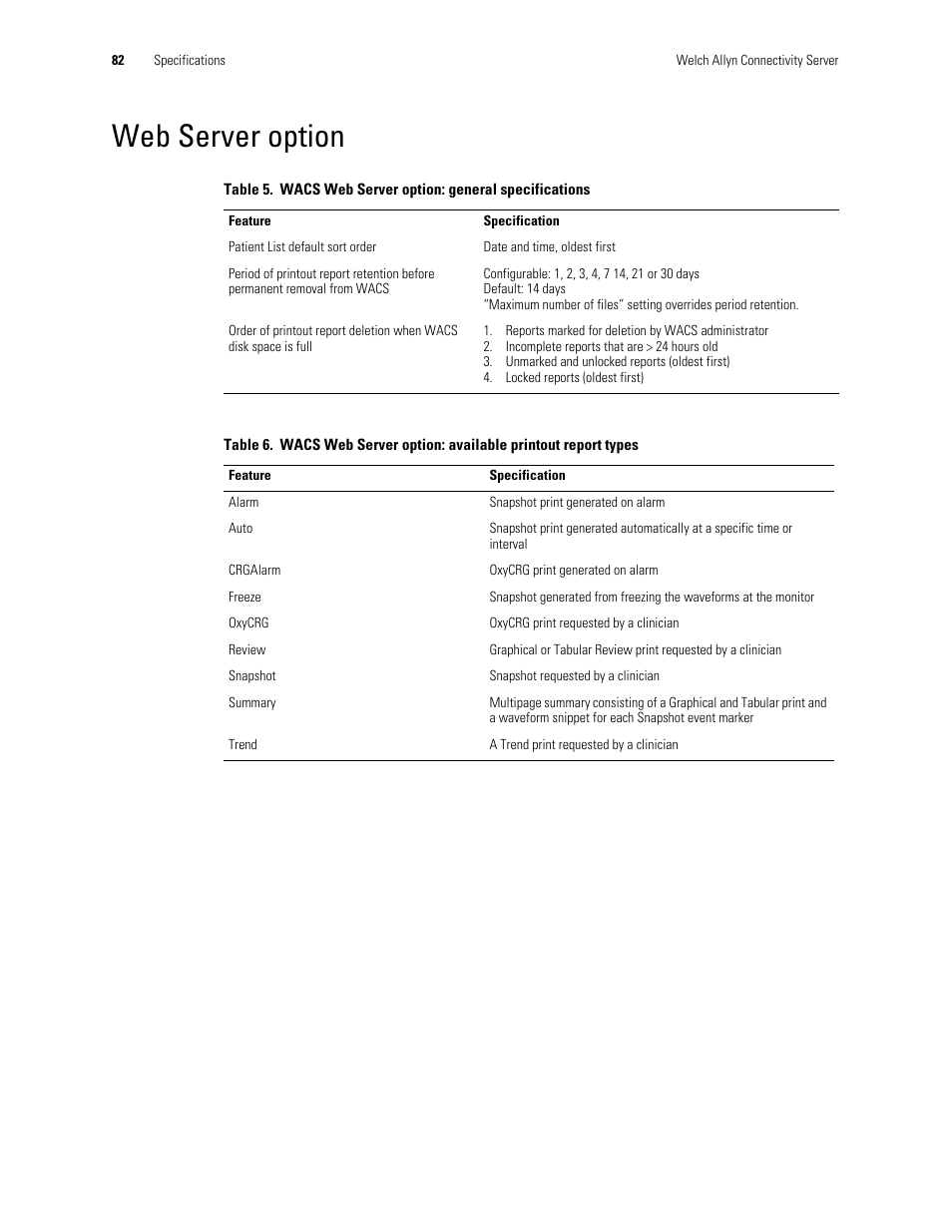 Web server option | Welch Allyn Connectivity Server - User Manual User Manual | Page 86 / 96