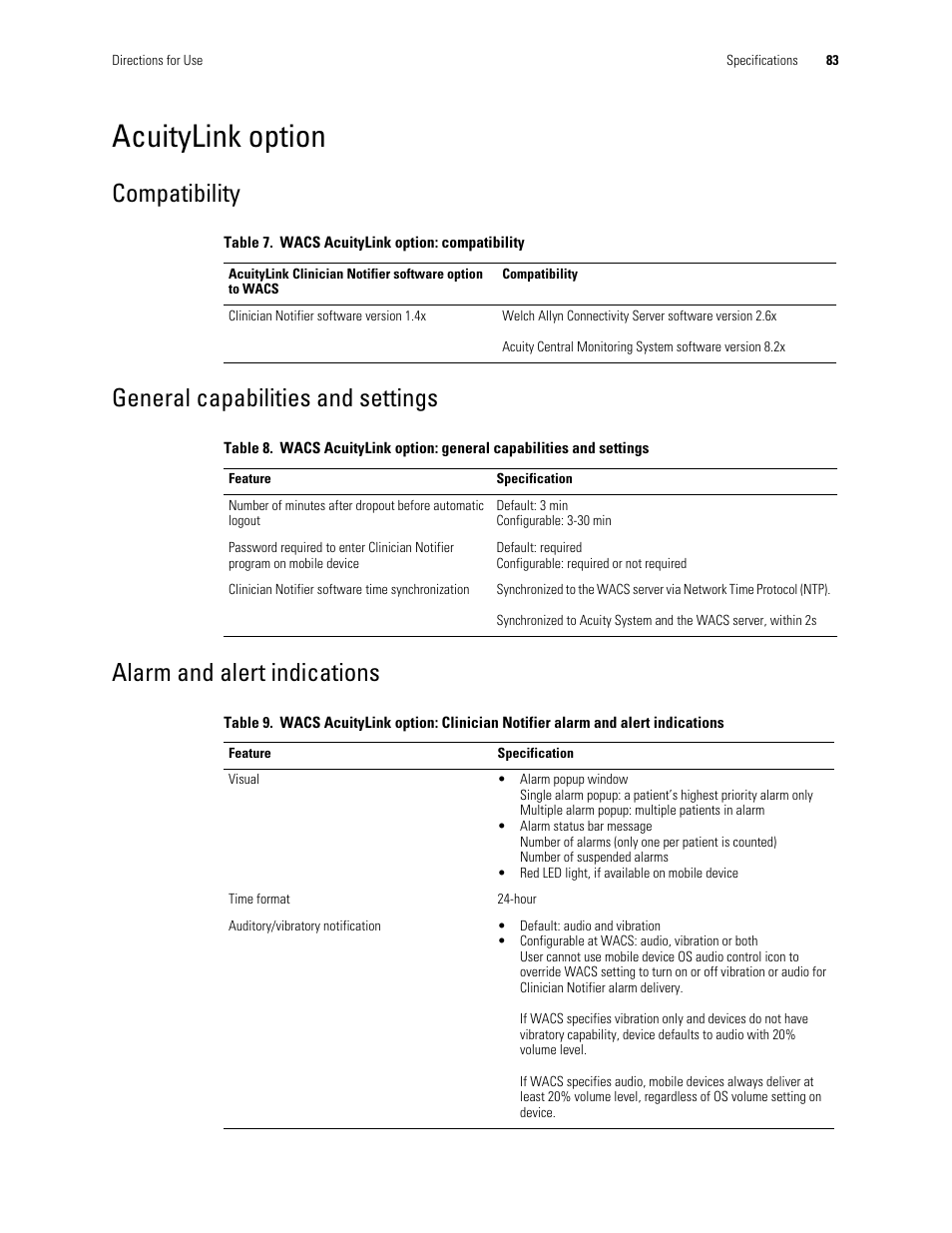 Acuitylink option | Welch Allyn Connectivity Server - User Manual User Manual | Page 87 / 96