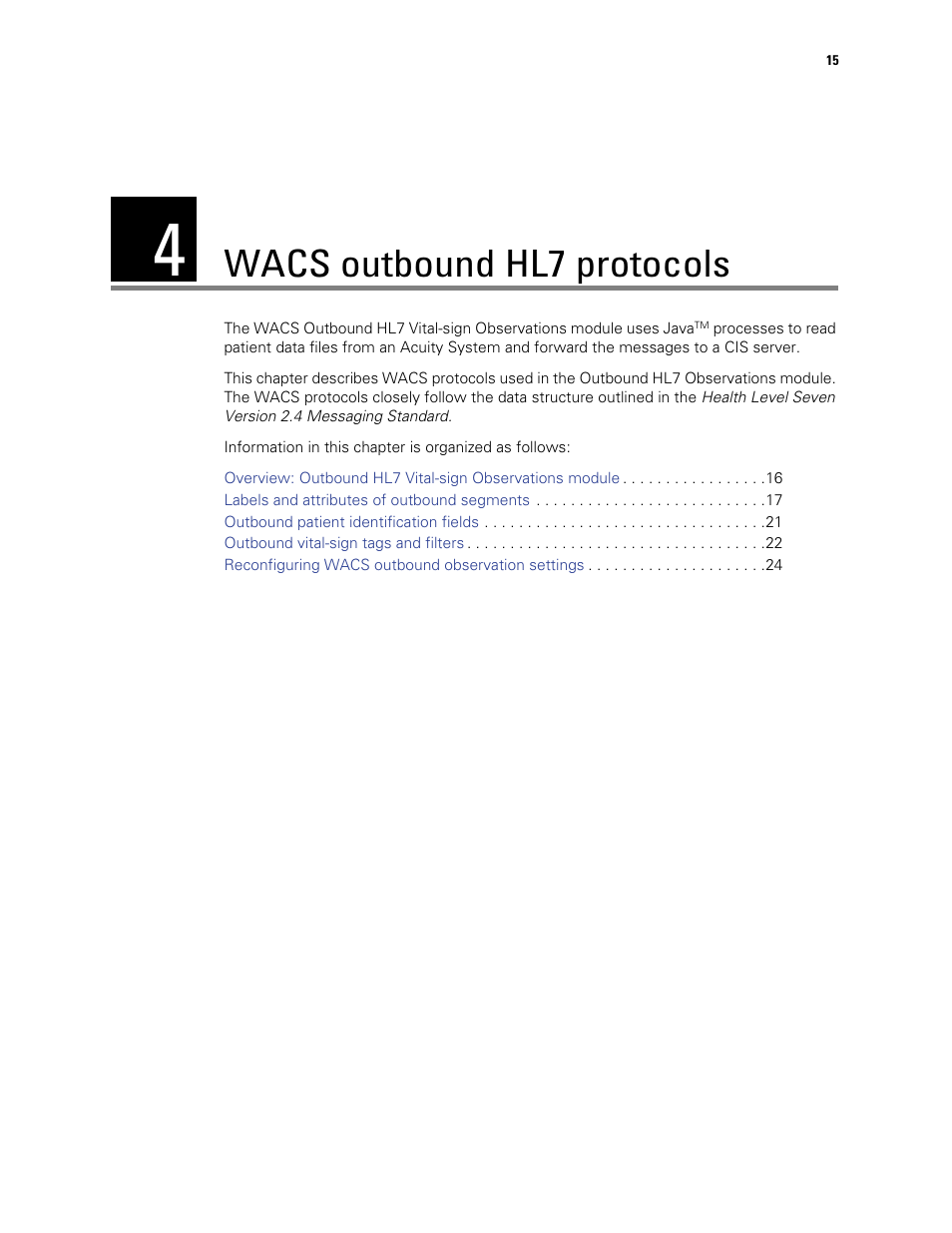 Wacs outbound hl7 protocols, 4 - wacs outbound hl7 protocols | Welch Allyn Connectivity Server - Programmers guide User Manual | Page 19 / 64