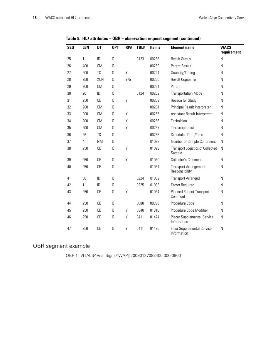 Obr segment example | Welch Allyn Connectivity Server - Programmers guide User Manual | Page 22 / 64