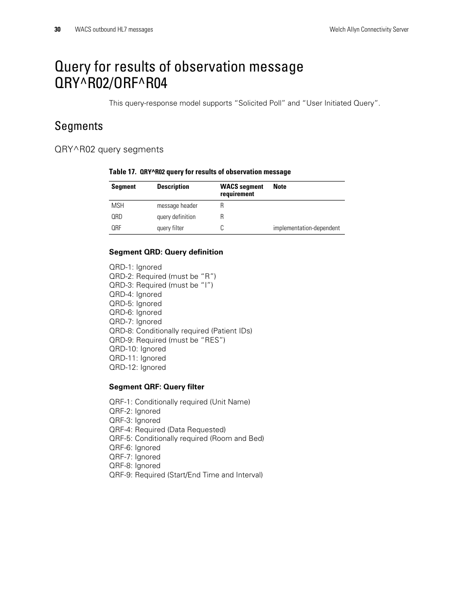 Segments | Welch Allyn Connectivity Server - Programmers guide User Manual | Page 34 / 64