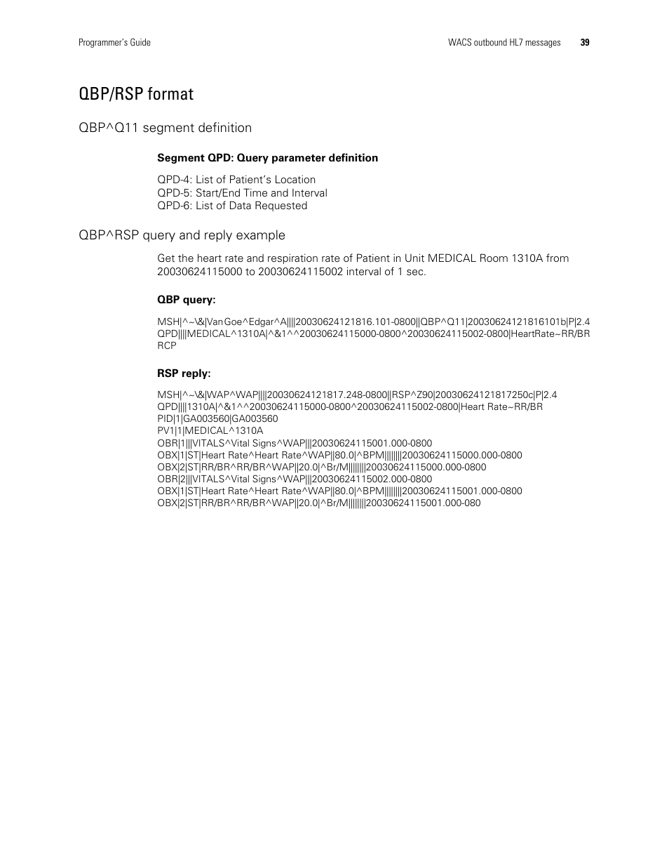 Qbp/rsp format | Welch Allyn Connectivity Server - Programmers guide User Manual | Page 43 / 64