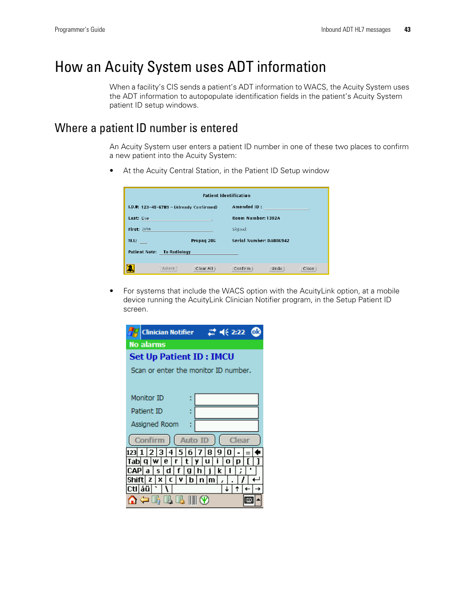 How an acuity system uses adt information, Where a patient id number is entered | Welch Allyn Connectivity Server - Programmers guide User Manual | Page 47 / 64