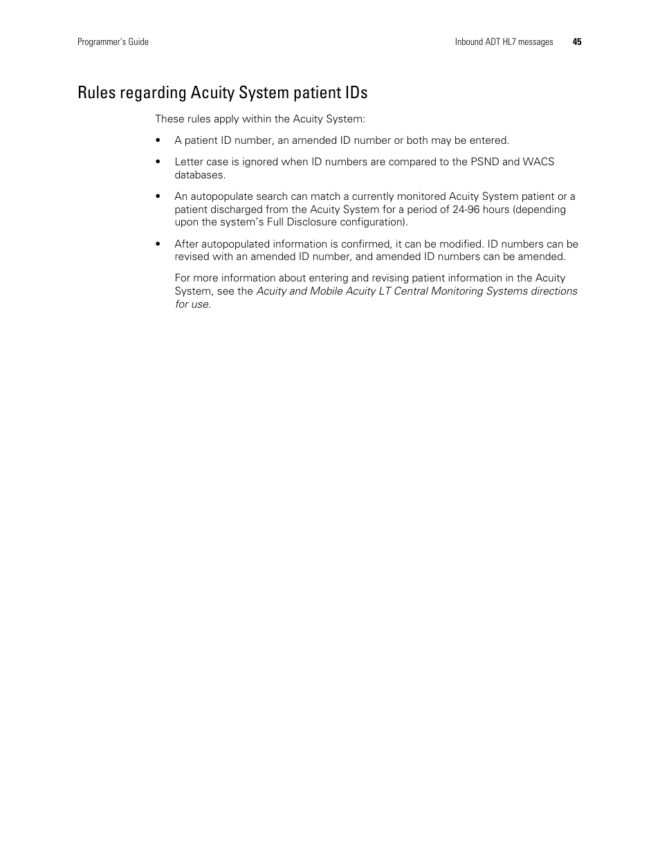 Rules regarding acuity system patient ids | Welch Allyn Connectivity Server - Programmers guide User Manual | Page 49 / 64