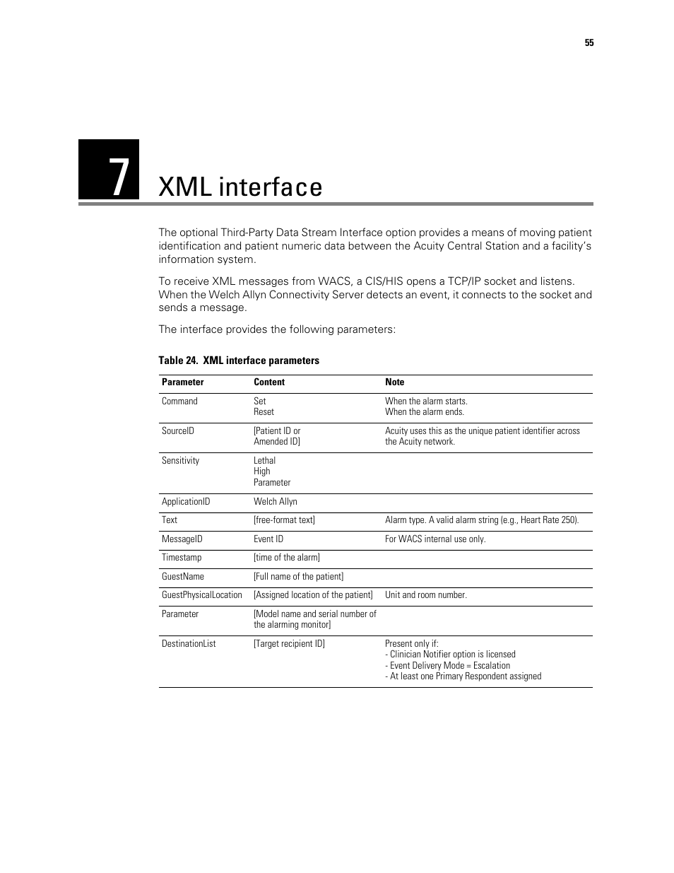 Xml interface | Welch Allyn Connectivity Server - Programmers guide User Manual | Page 59 / 64