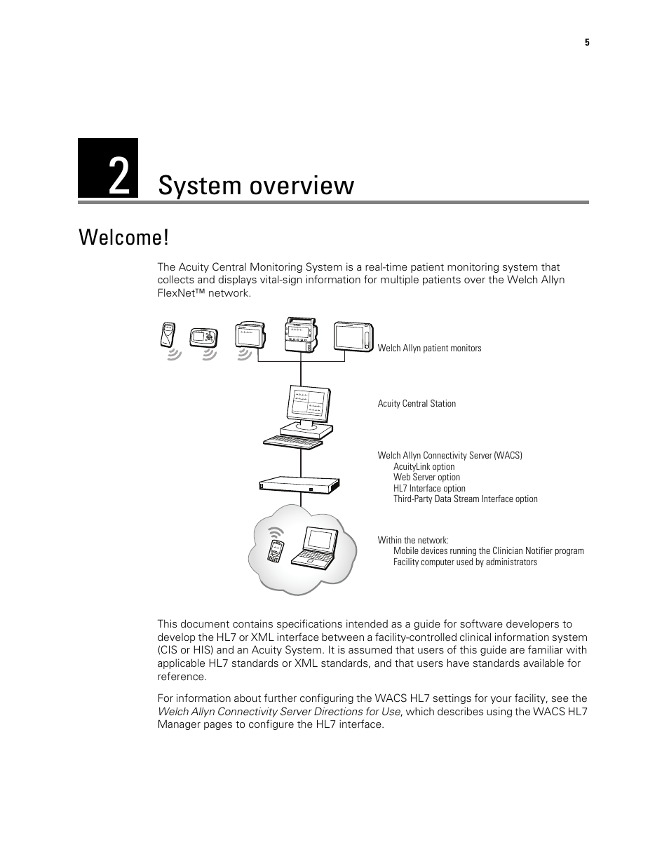 System overview, Welcome, 2 - system overview | Welch Allyn Connectivity Server - Programmers guide User Manual | Page 9 / 64