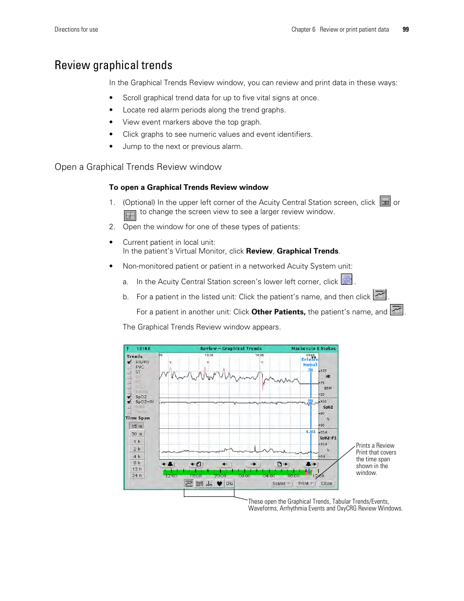 Review graphical trends | Welch Allyn Acuity and Mobile Acuity LT Central Monitoring Systems - User Manual User Manual | Page 103 / 214