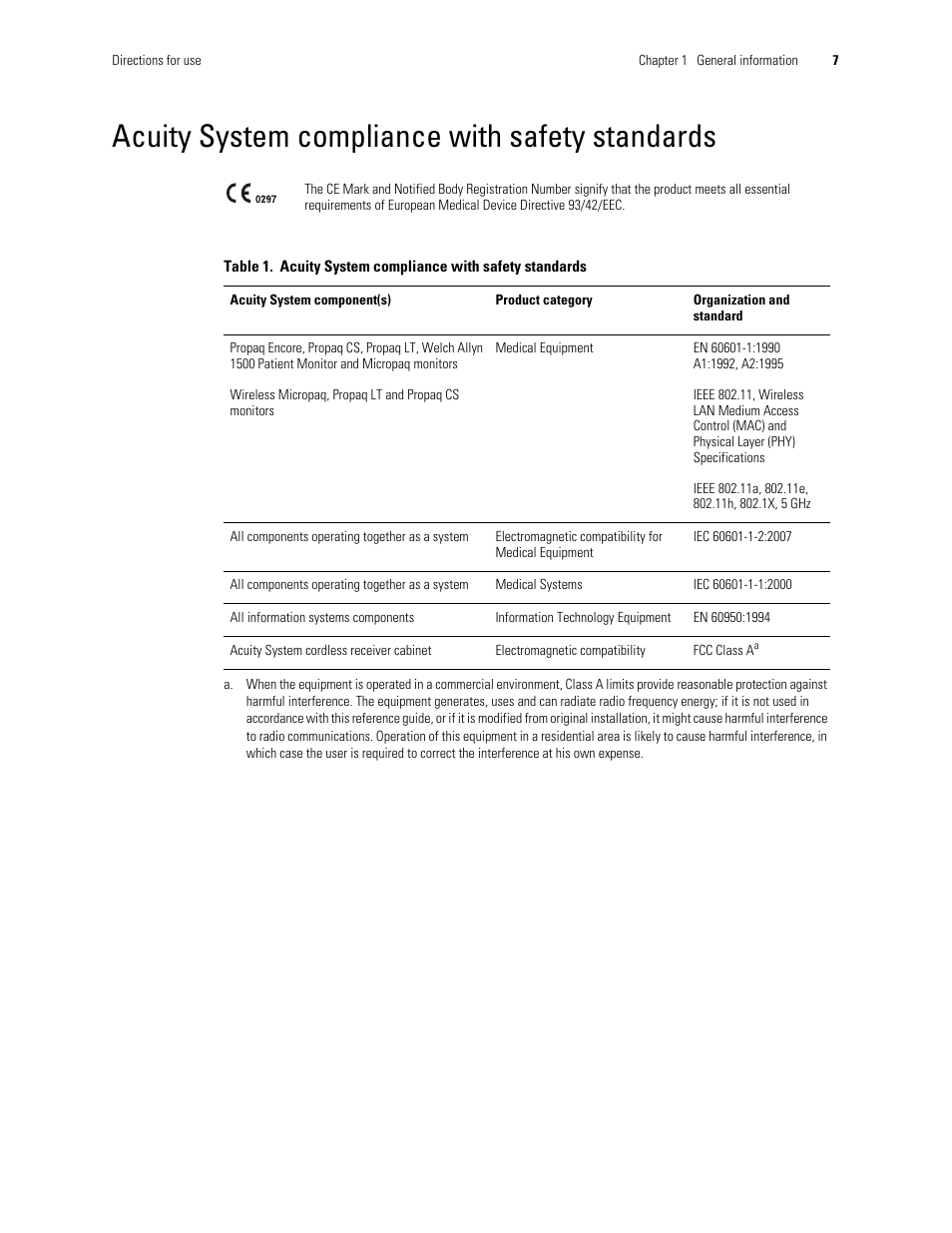 Acuity system compliance with safety standards | Welch Allyn Acuity and Mobile Acuity LT Central Monitoring Systems - User Manual User Manual | Page 11 / 214