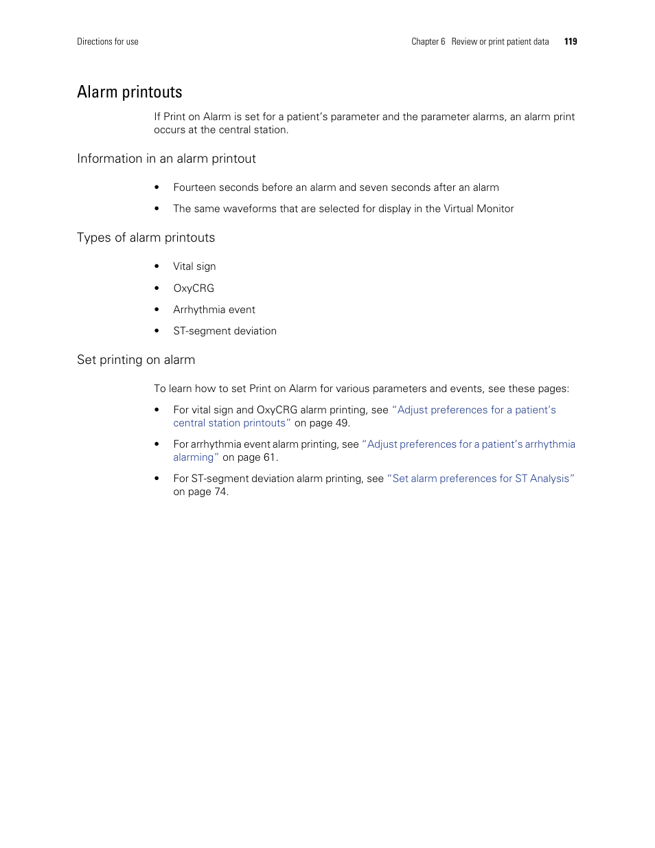 Alarm printouts | Welch Allyn Acuity and Mobile Acuity LT Central Monitoring Systems - User Manual User Manual | Page 123 / 214