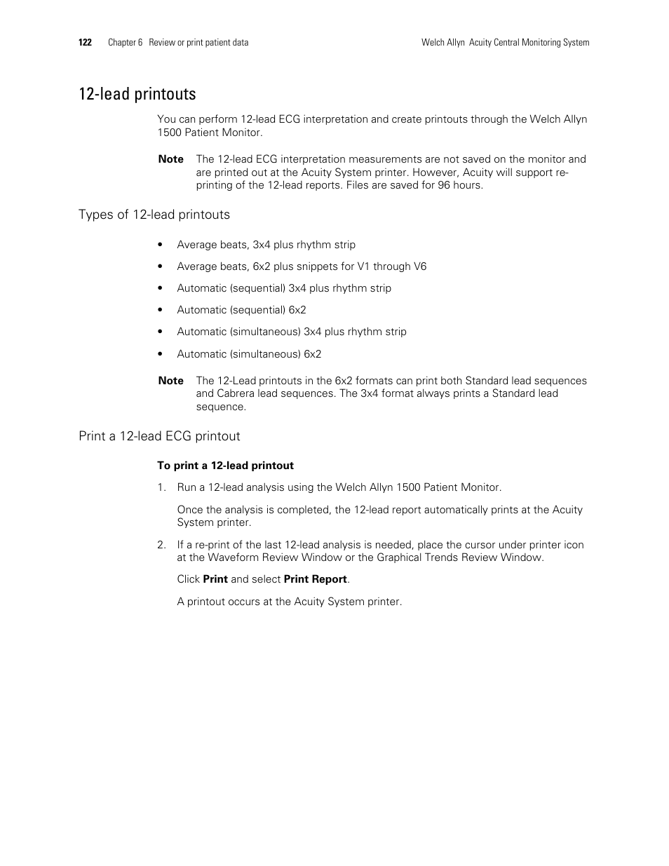 Lead printouts | Welch Allyn Acuity and Mobile Acuity LT Central Monitoring Systems - User Manual User Manual | Page 126 / 214