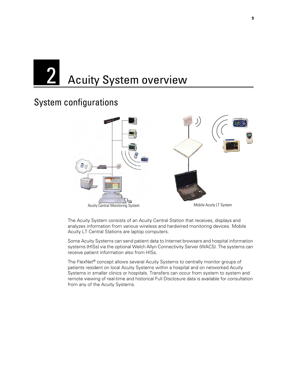 Acuity system overview, System configurations, 2 - acuity system overview | Welch Allyn Acuity and Mobile Acuity LT Central Monitoring Systems - User Manual User Manual | Page 13 / 214