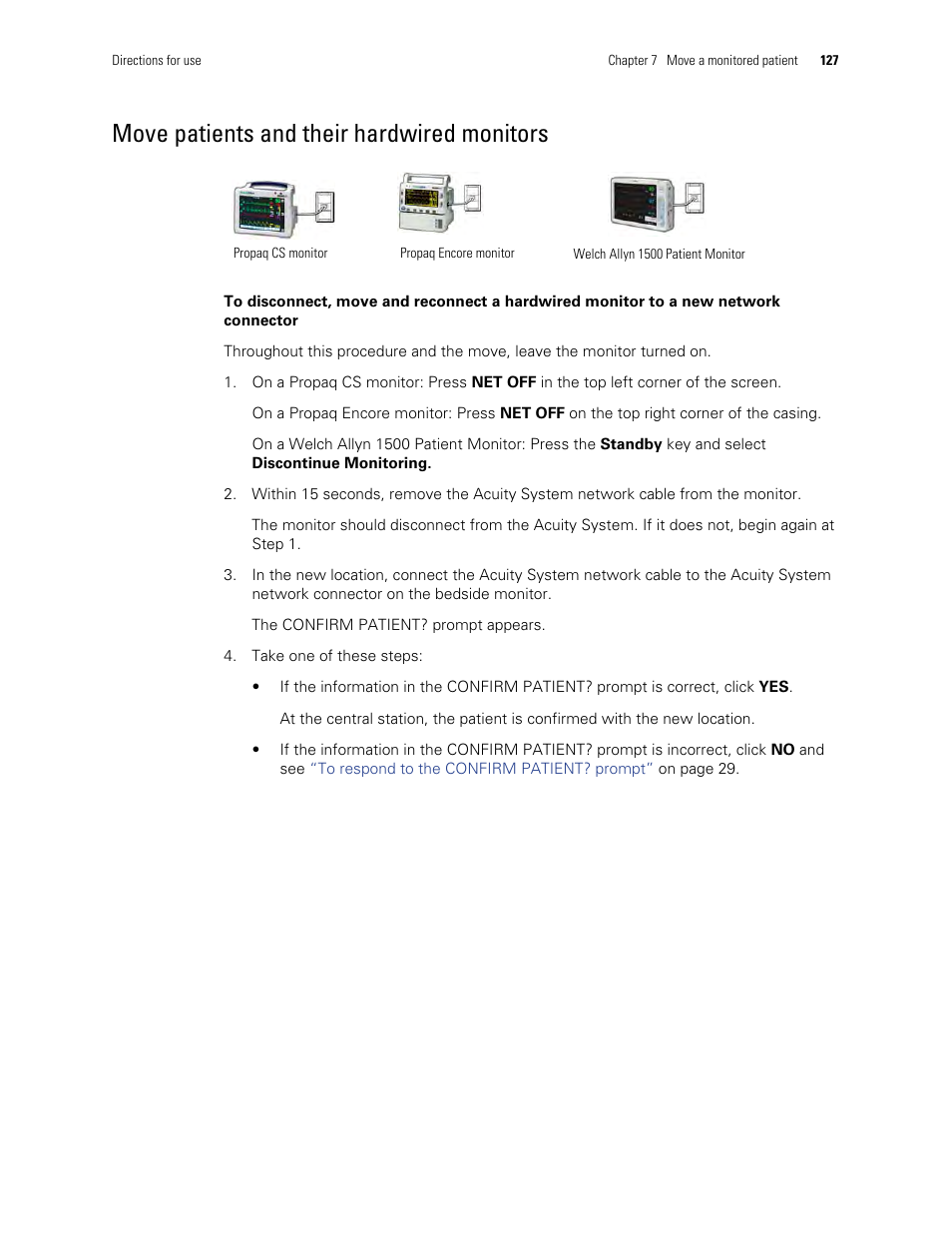 Move patients and their hardwired monitors | Welch Allyn Acuity and Mobile Acuity LT Central Monitoring Systems - User Manual User Manual | Page 131 / 214