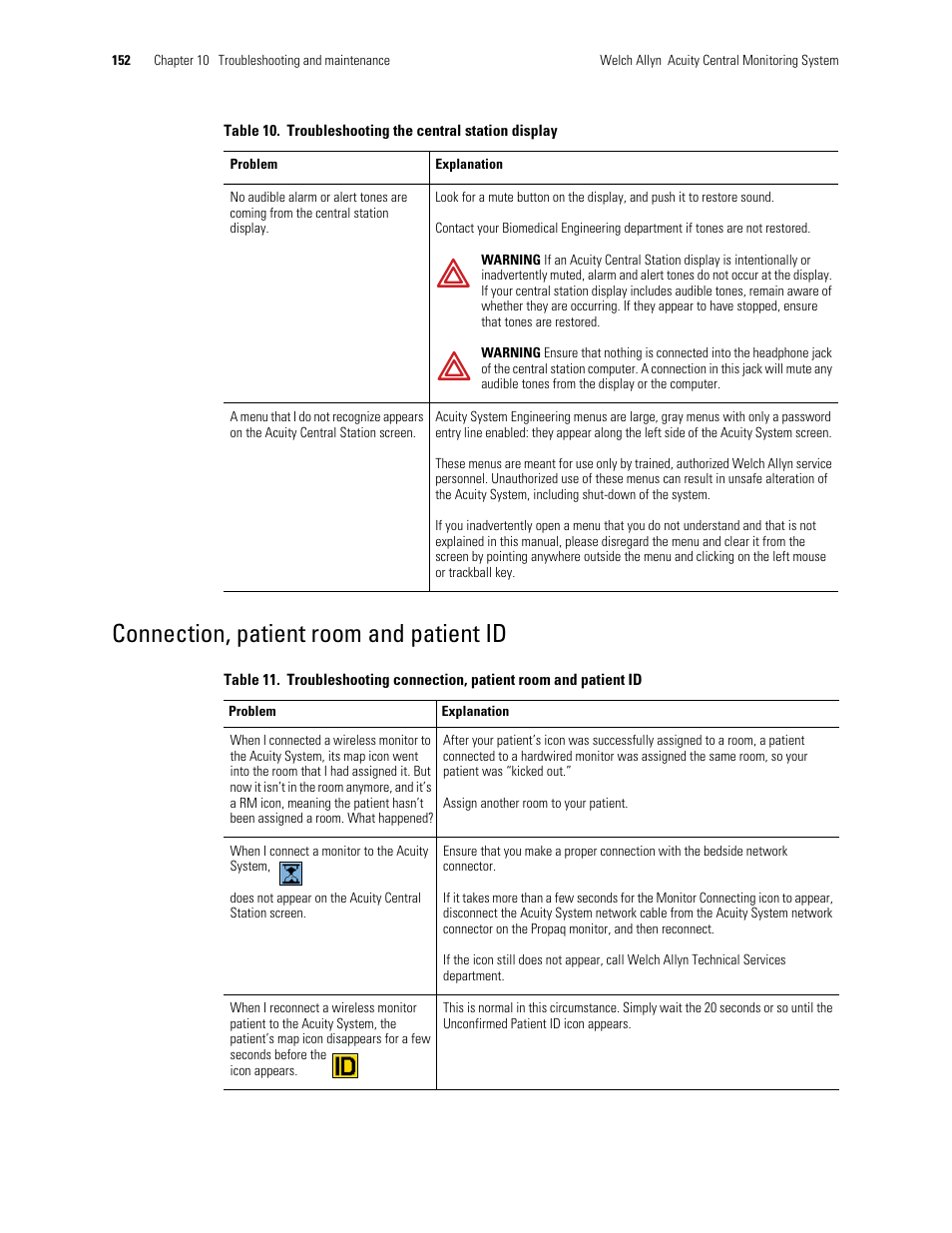 Connection, patient room and patient id | Welch Allyn Acuity and Mobile Acuity LT Central Monitoring Systems - User Manual User Manual | Page 156 / 214