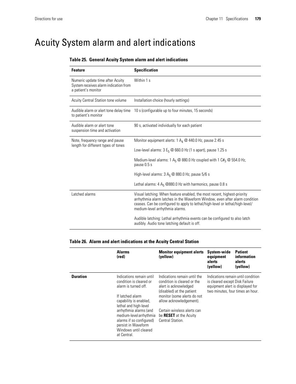 Acuity system alarm and alert indications | Welch Allyn Acuity and Mobile Acuity LT Central Monitoring Systems - User Manual User Manual | Page 183 / 214