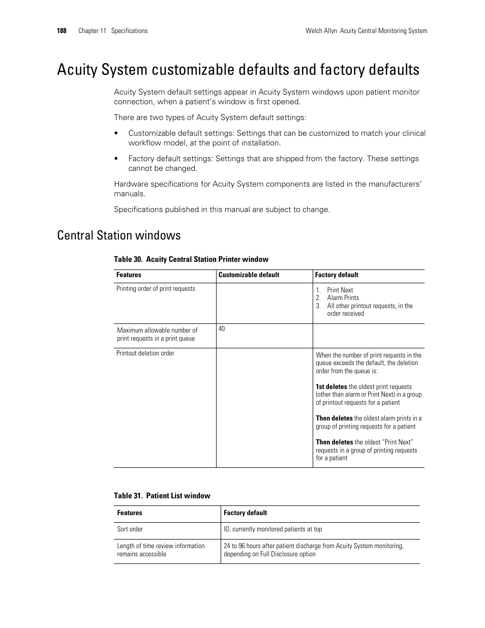 Central station windows | Welch Allyn Acuity and Mobile Acuity LT Central Monitoring Systems - User Manual User Manual | Page 192 / 214