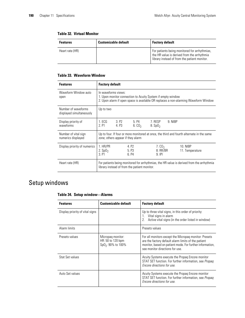 Waveform window, Setup windows | Welch Allyn Acuity and Mobile Acuity LT Central Monitoring Systems - User Manual User Manual | Page 194 / 214