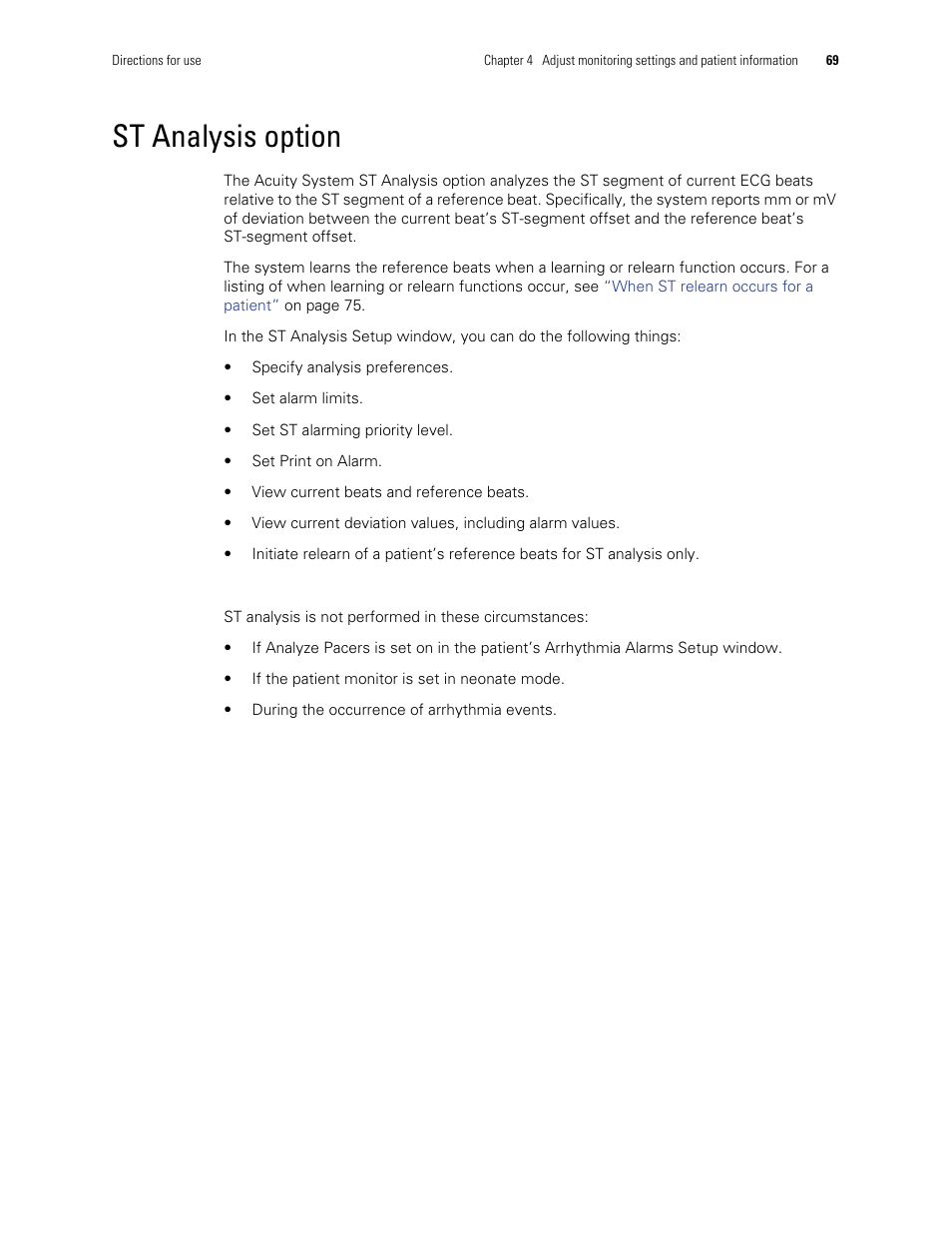 St analysis option | Welch Allyn Acuity and Mobile Acuity LT Central Monitoring Systems - User Manual User Manual | Page 73 / 214