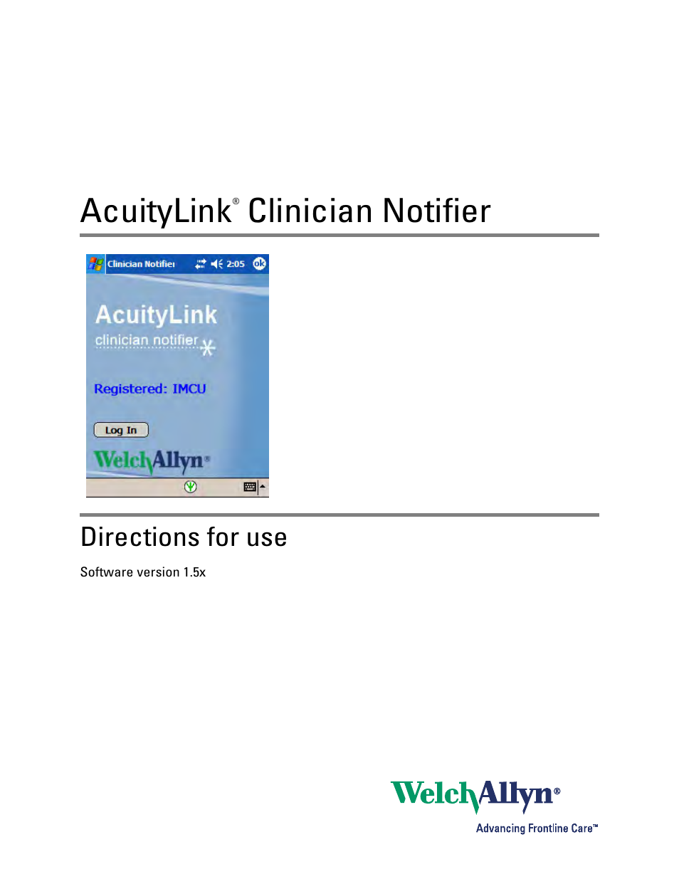 Welch Allyn AcuityLink Clinician Notifier - User Manual User Manual | 64 pages
