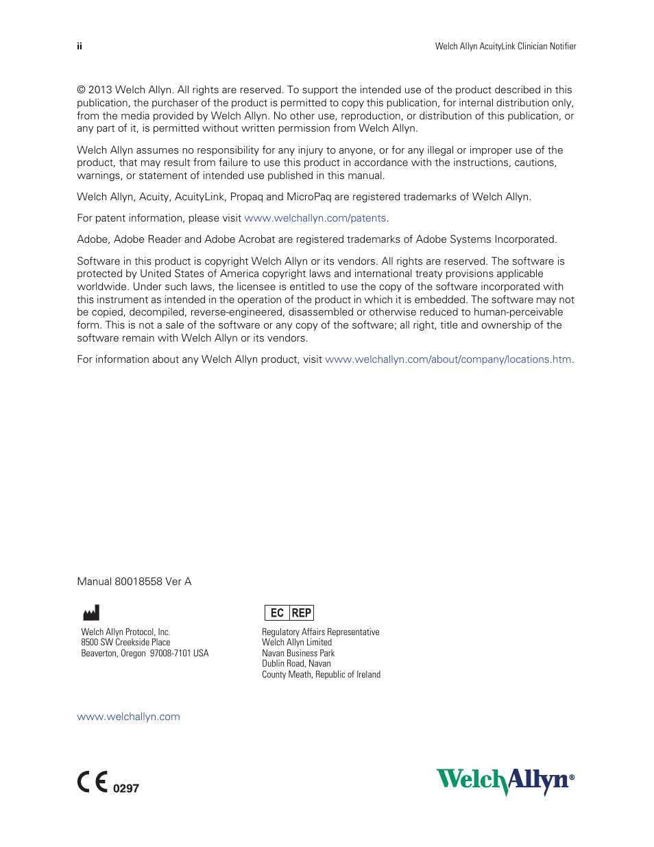 Welch Allyn AcuityLink Clinician Notifier - User Manual User Manual | Page 2 / 64