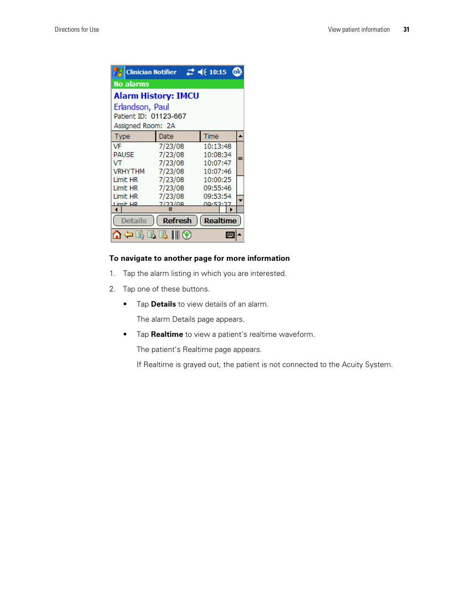 Welch Allyn AcuityLink Clinician Notifier - User Manual User Manual | Page 35 / 64