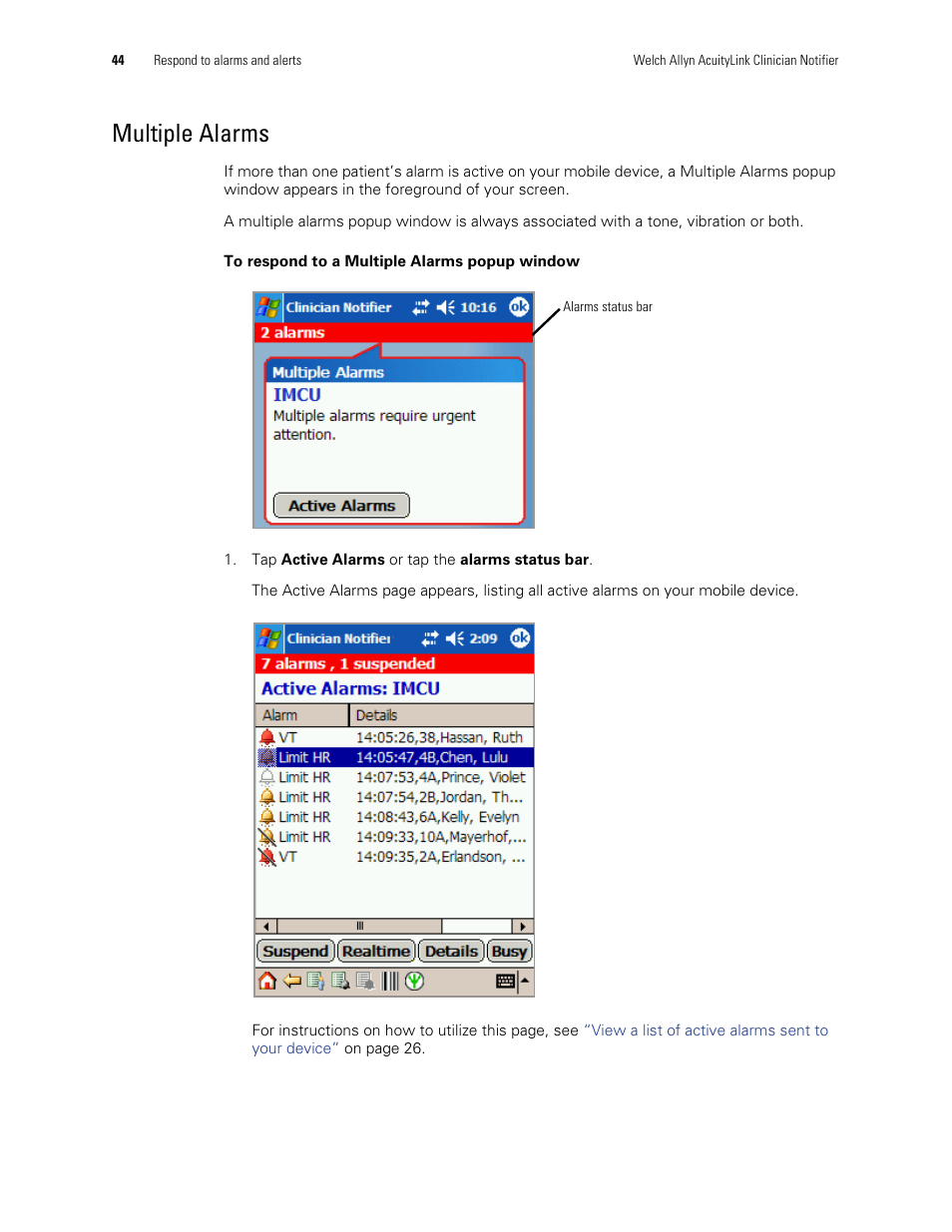 Multiple alarms | Welch Allyn AcuityLink Clinician Notifier - User Manual User Manual | Page 48 / 64
