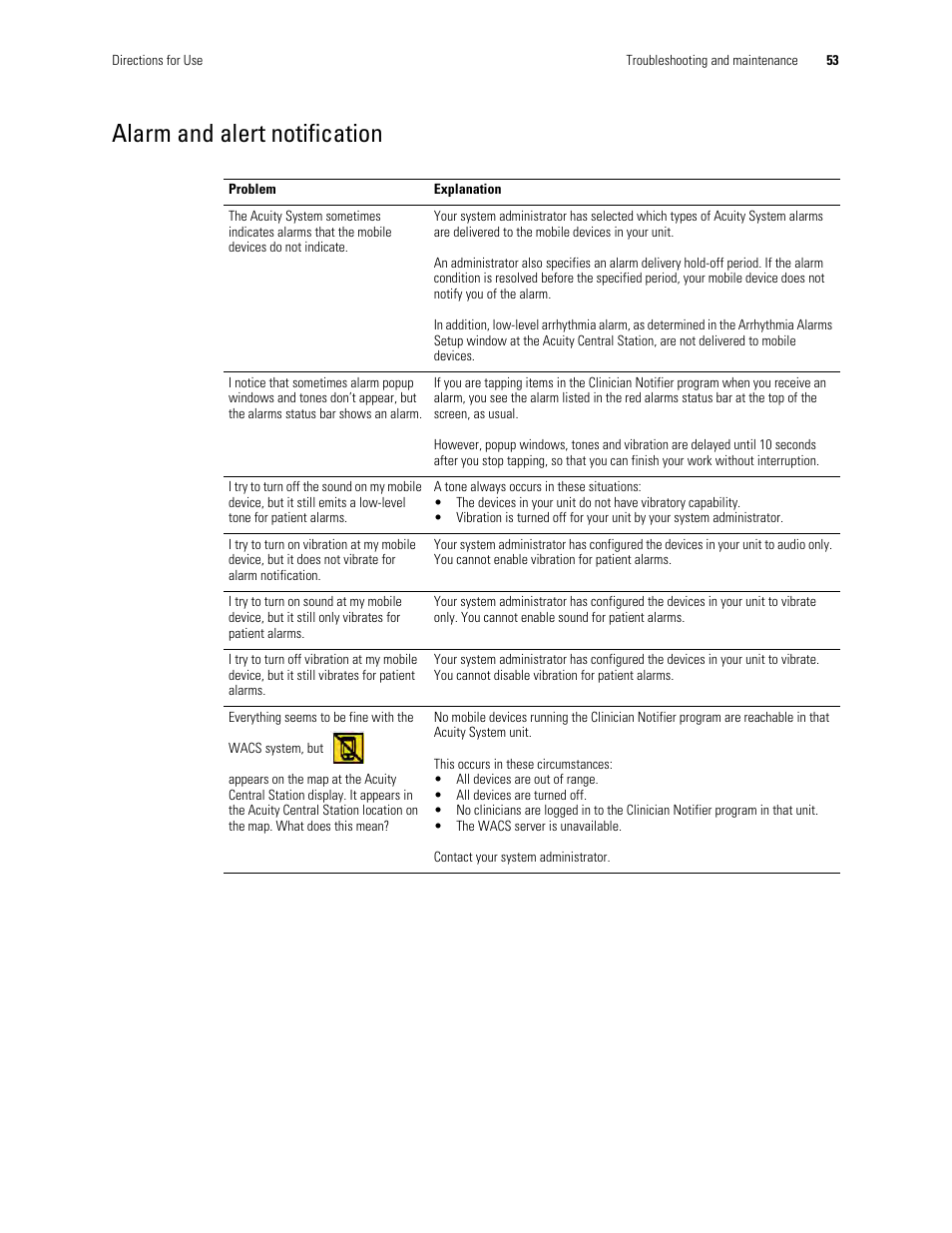 Alarm and alert notification | Welch Allyn AcuityLink Clinician Notifier - User Manual User Manual | Page 57 / 64