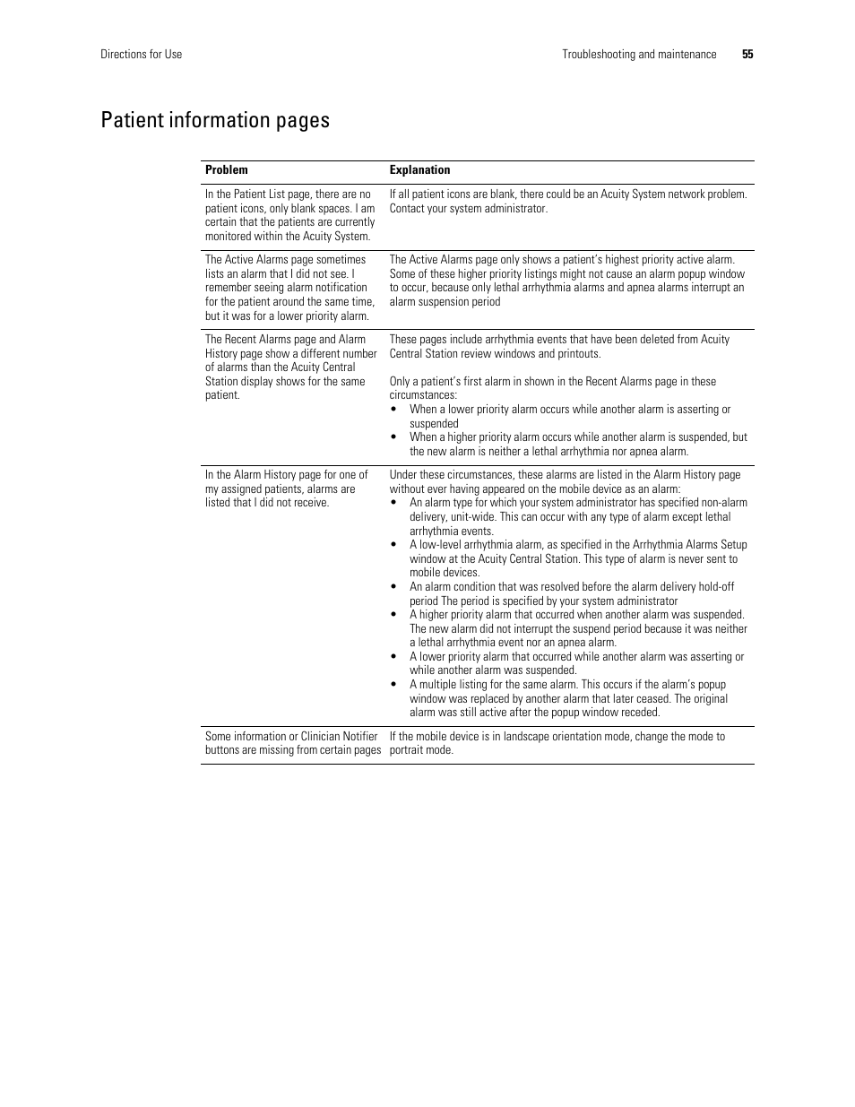 Patient information pages | Welch Allyn AcuityLink Clinician Notifier - User Manual User Manual | Page 59 / 64