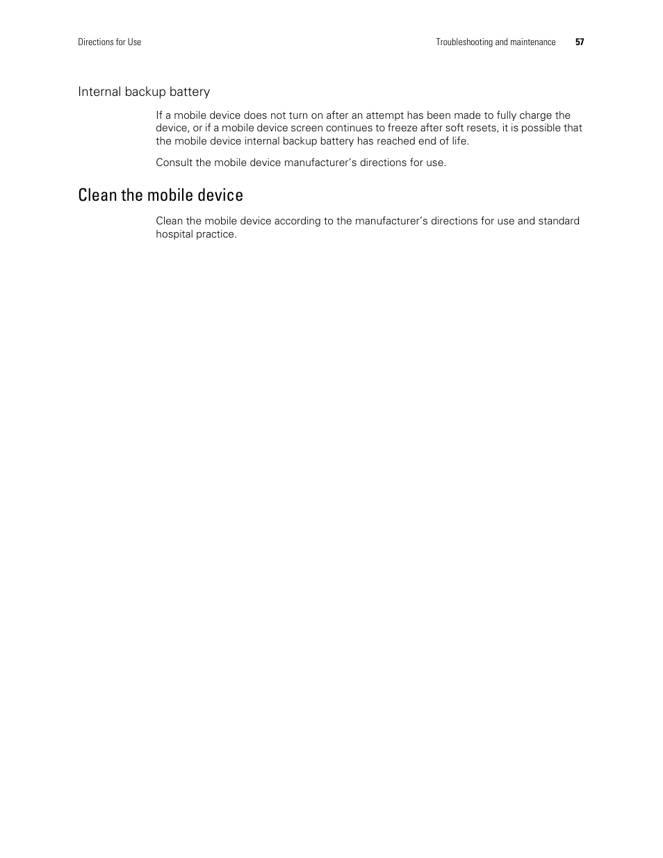 Clean the mobile device | Welch Allyn AcuityLink Clinician Notifier - User Manual User Manual | Page 61 / 64