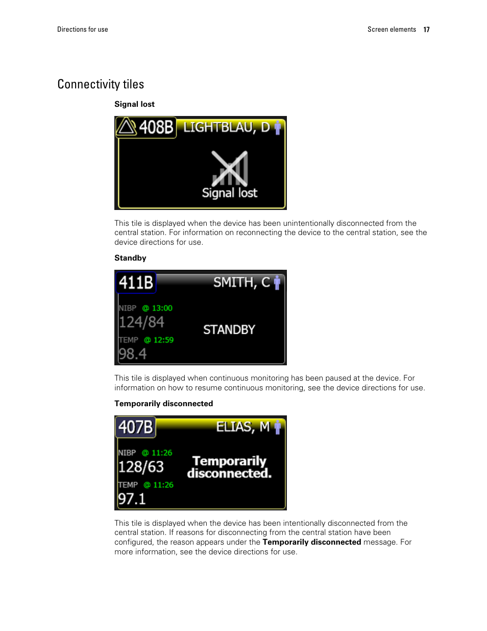Connectivity tiles | Welch Allyn Connex Central Station - User Manual User Manual | Page 23 / 98