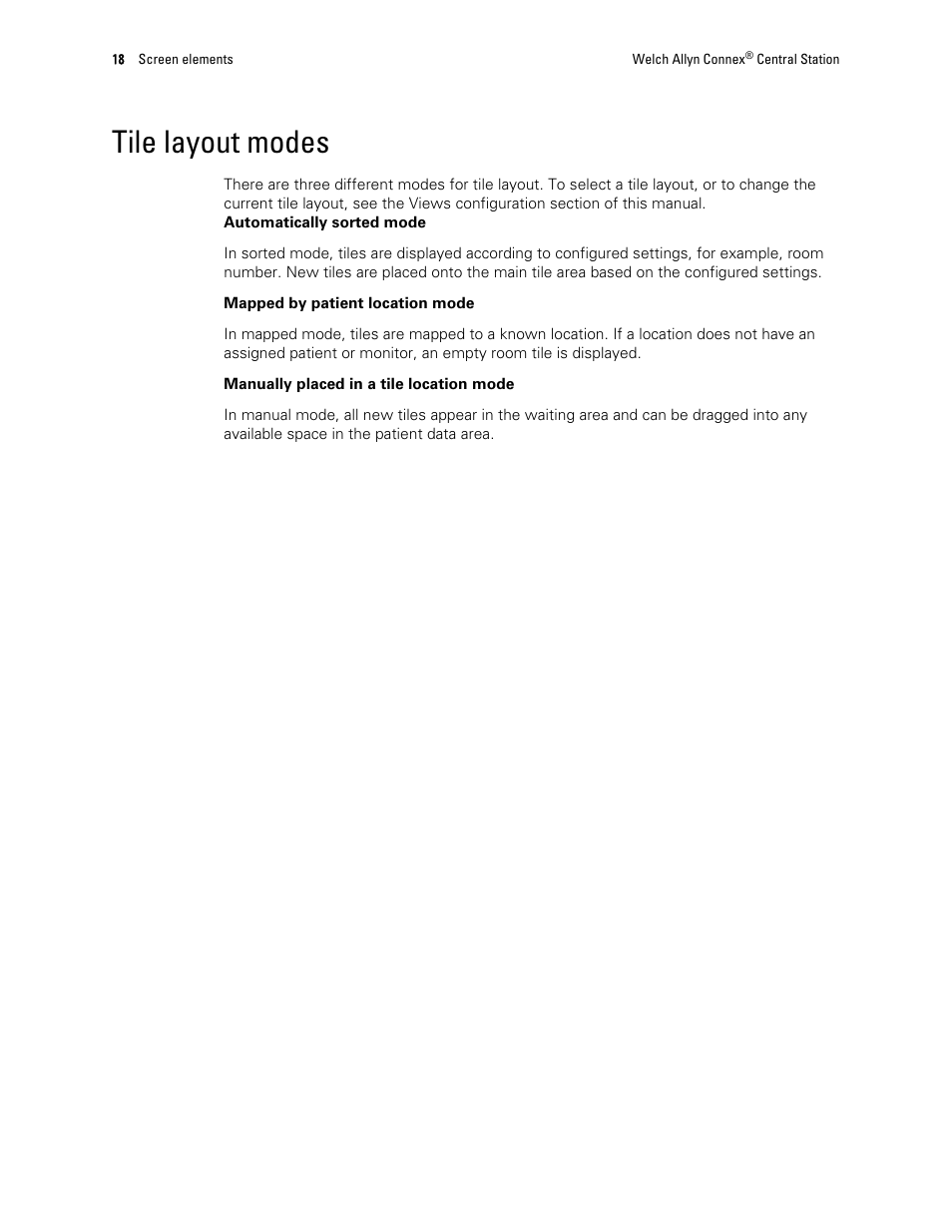 Tile layout modes | Welch Allyn Connex Central Station - User Manual User Manual | Page 24 / 98