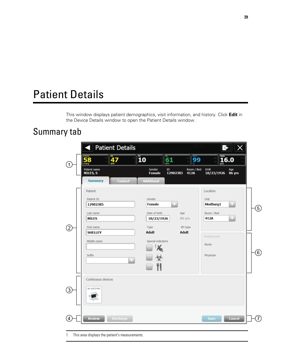 Patient details, Summary tab | Welch Allyn Connex Central Station - User Manual User Manual | Page 35 / 98