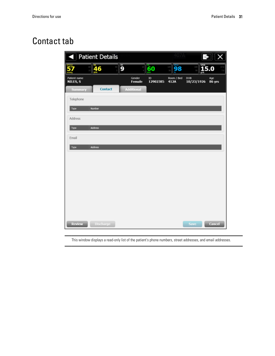 Contact tab | Welch Allyn Connex Central Station - User Manual User Manual | Page 37 / 98
