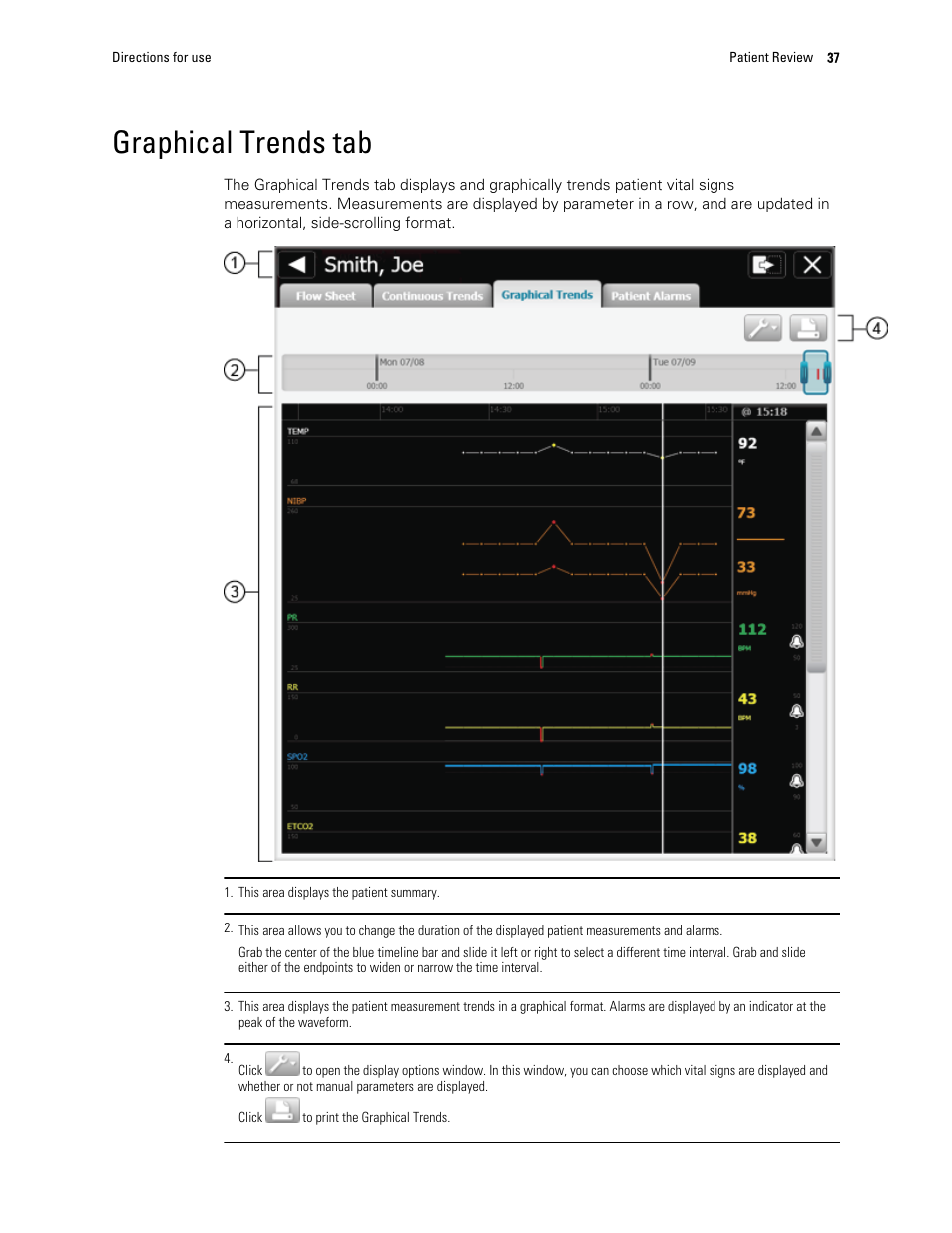 Graphical trends tab | Welch Allyn Connex Central Station - User Manual User Manual | Page 43 / 98